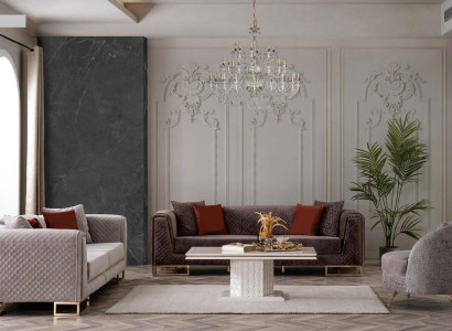 Sofa Furniture Living room Set Velvet Textile Couch Sofa set 3+3+1 Table 4pcs